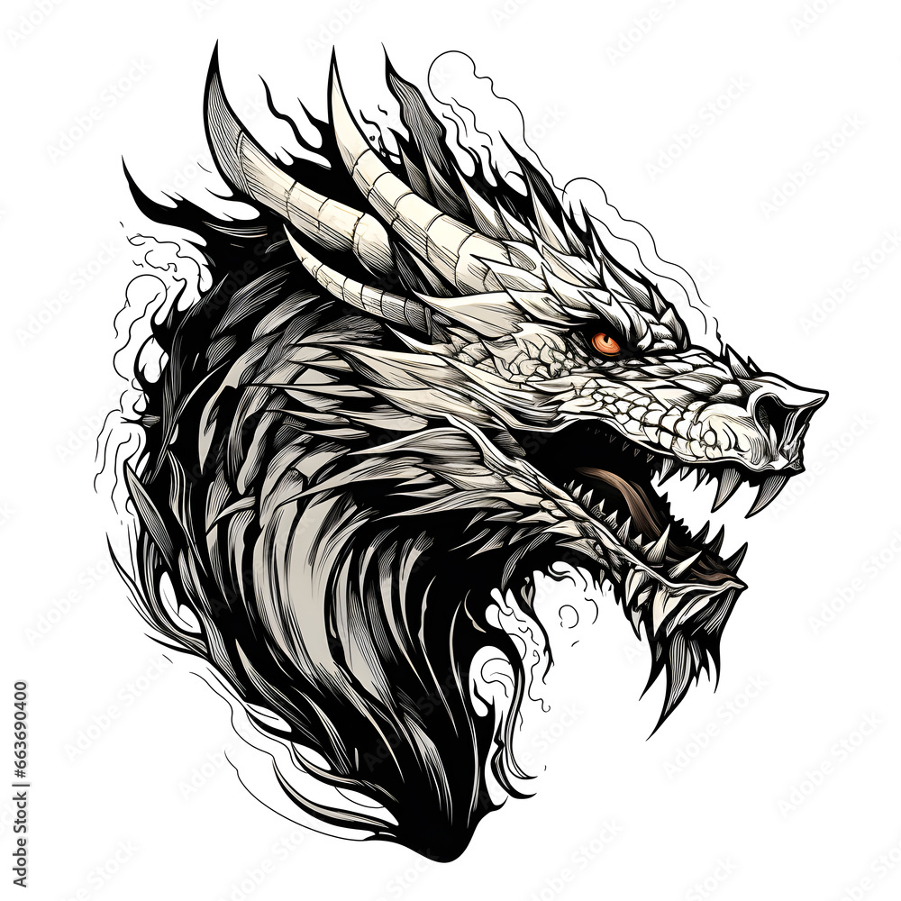 Basilisk head tattoo design dark art illustration isolated on white background Basilisk head tattoo design dark art illustration isolated on white background