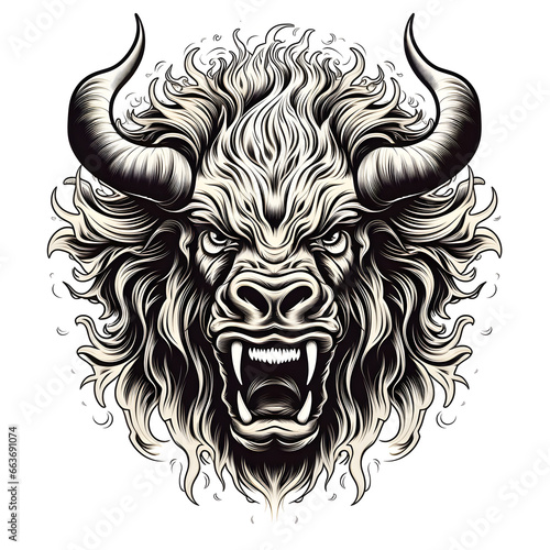 Bison tattoo design dark art illustration isolated on white background