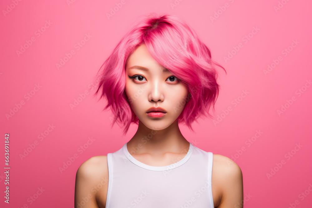 Young Japanese pink haired woman on a clean background Young Japanese pink haired woman on a clean background