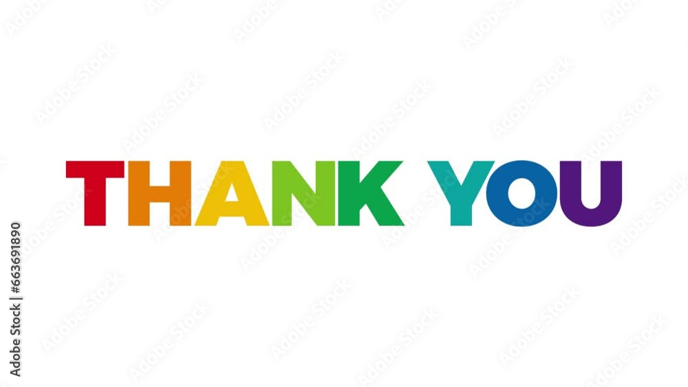 The word Thank you. Animated banner with the text colored rainbow. The word Thank you. Animated banner with the text colored rainbow.