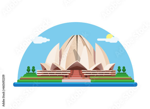 Lotus Temple India Landmark Building Flat Cartoon illustration Vector