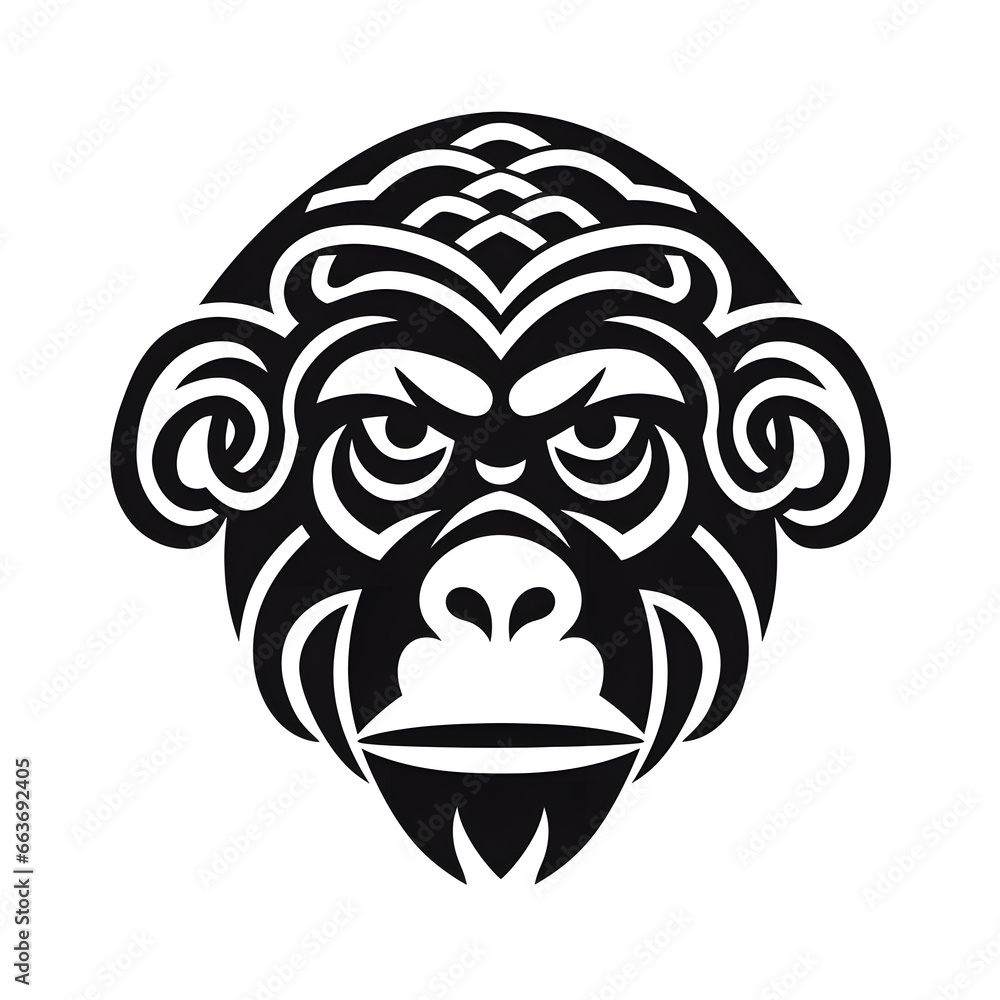 Fototapeta premium Chimpanzee tribal tattoo design dark art illustration&nbsp;isolated on white background