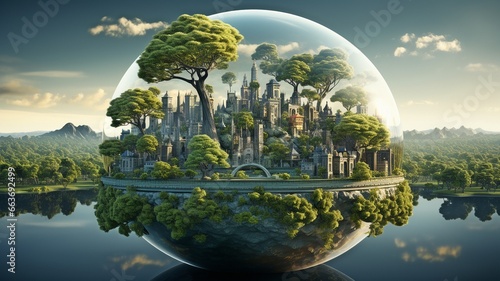 notion of a sustainable ecosystem. The picture shows how people think about protecting the environment. © Sawitree88