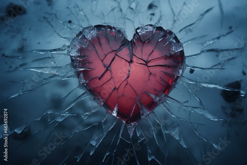 Cracked ice with frozen heart. Generative AI