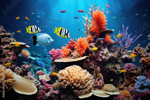 Beautiful coral reef and colorful tropical fishes