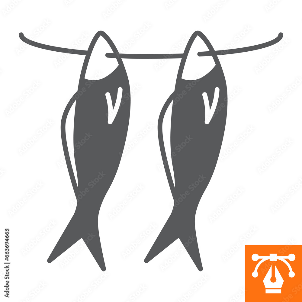 Dried fish solid icon, glyph style icon for web site or mobile app, oktoberfest and food, smoked fish vector icon, simple vector illustration, vector graphics with editable strokes. Dried fish solid icon, glyph style icon for web site or mobile app, oktoberfest and food, smoked fish vector icon, simple vector illustration, vector graphics with editable strokes.