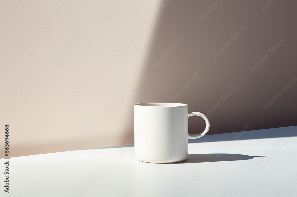 Mockup white mug on beige background Mockup white mug on beige background