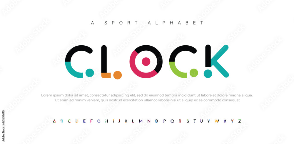 Fototapeta premium Clock Minimal font creative modern alphabet. Typography with dot regular and number. minimalist style fonts set. vector illustration