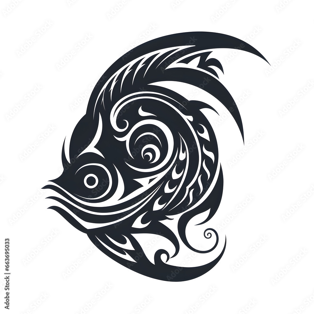 Naklejka premium Fish head celtic symbol tribal tattoo design dark art illustration&nbsp;isolated on white background