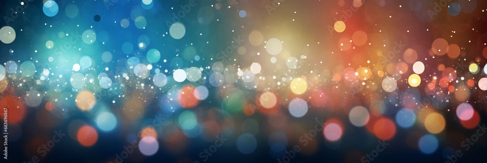 abstract holiday background panorama. red and blue blur bokeh on a black background panoramic view. new year and christmas. decorative empty design element. party background with red circles. - obrazy, fototapety, plakaty 