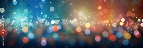 abstract holiday background panorama. red and blue blur bokeh on a black background panoramic view. new year and christmas. decorative empty design element. party background with red circles. photo