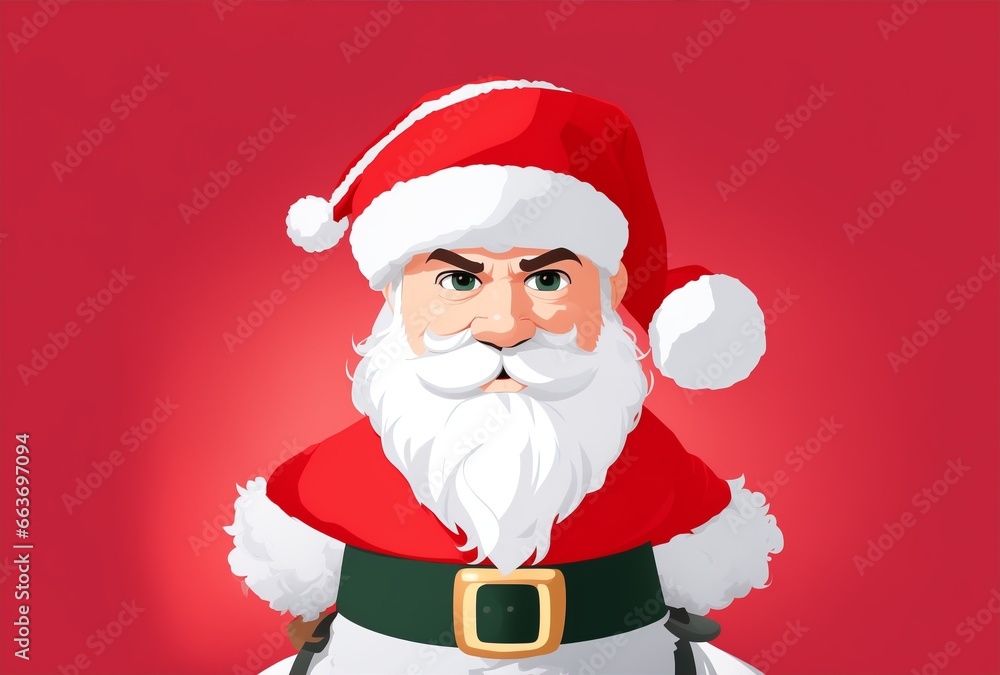 Cool Santa Claus face with beard and Christmas hat, santa claus vector cartoon on red background Cool Santa Claus face with beard and Christmas hat, santa claus vector cartoon on red background