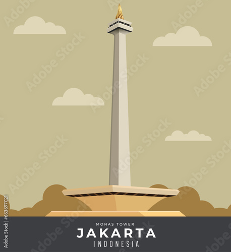 Monas Tower Jakarta Indonesia Illustration