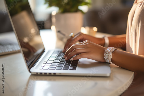 woman hands are typing on laptop