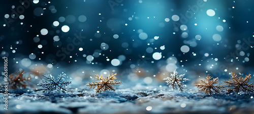 white falling snowflakes on the night sky with a Blue background. Bokeh with white snow and snowflakes on a blue background. © digitalproducts