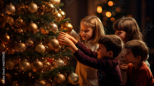 Magical Christmas Moments: Kids Decorating the Enormous Tree , generated by IA