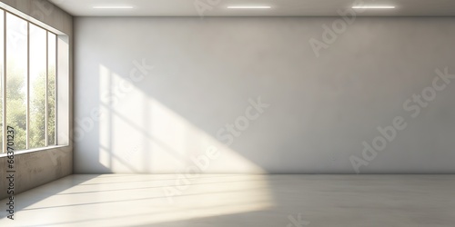 An empty room showing a 3d visualization of a concrete wall in the background
