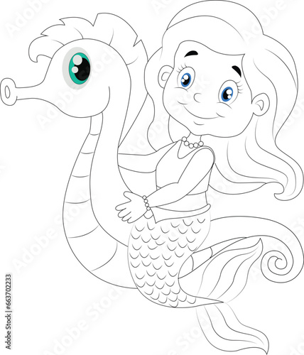 Free vector cute coloring book with mermaid.eps