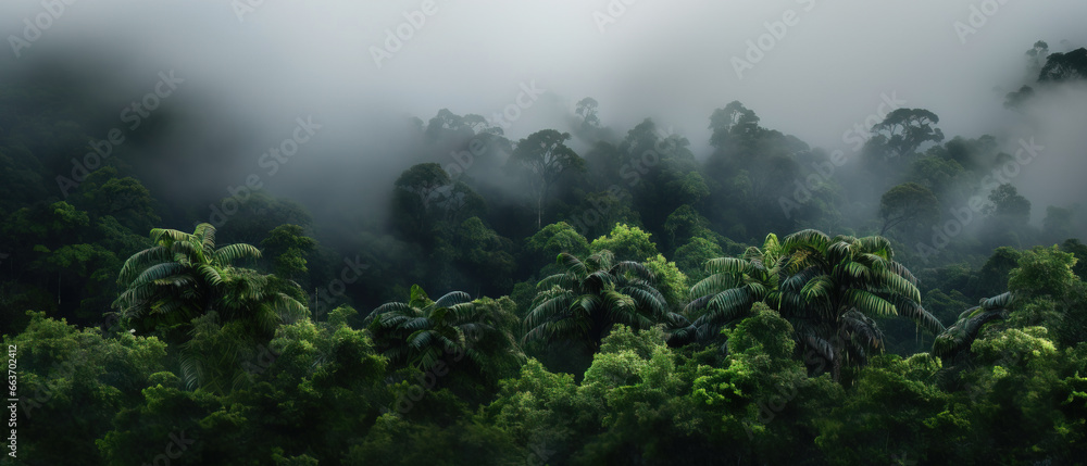 landscape in the fog, mountains and forrest landscape in the fog, mountains and forrest