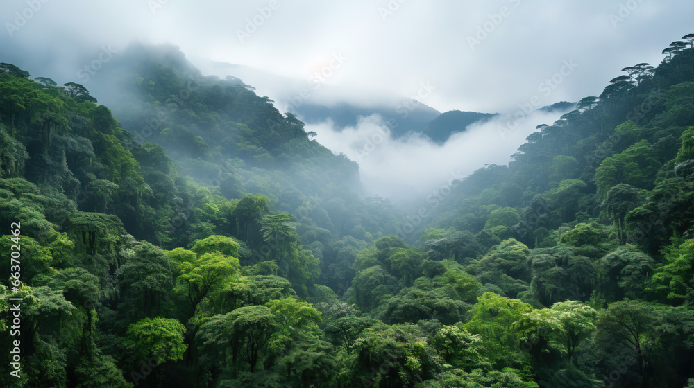 Obraz premium landscape in the fog, mountains and forrest