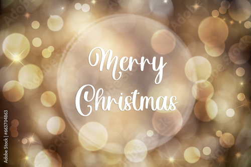 Golden Christmas Background With Bokeh and Text Merry Christmas