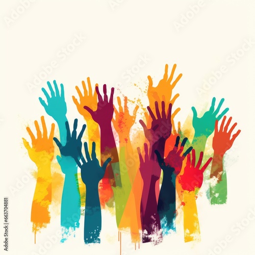 Colorful hands raised illustration, AI generated Image
