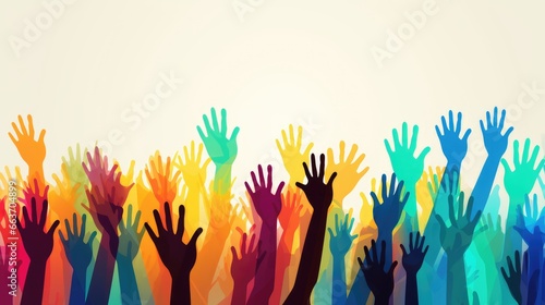 Colorful hands raised illustration, AI generated Image