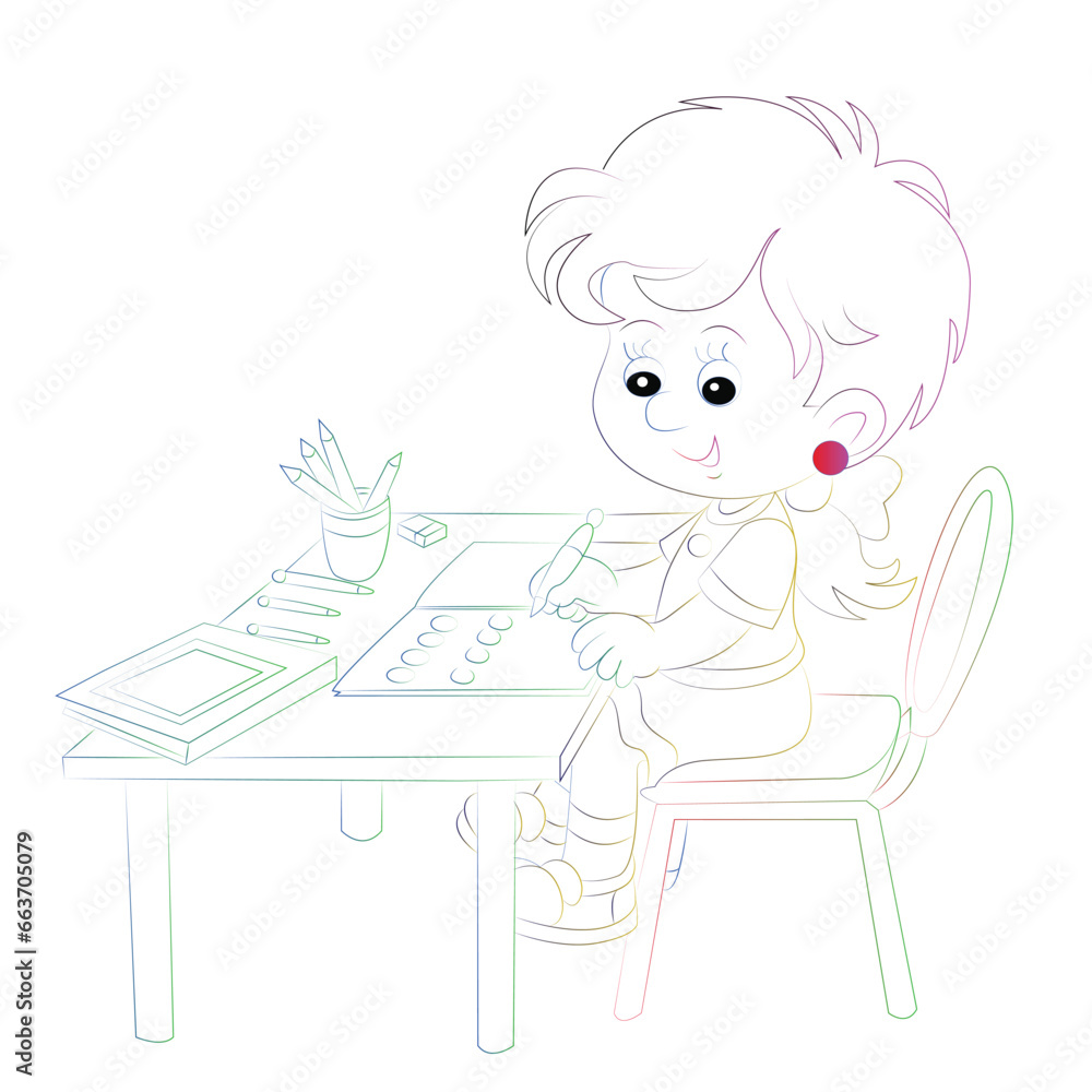Vector cute baby writing and reading sitting on the table-01.eps Vector cute baby writing and reading sitting on the table-01.eps