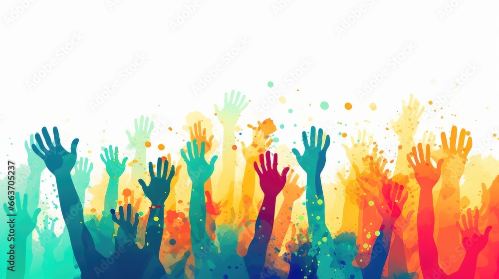 Colorful hands raised illustration, AI generated Image Colorful hands raised illustration, AI generated Image