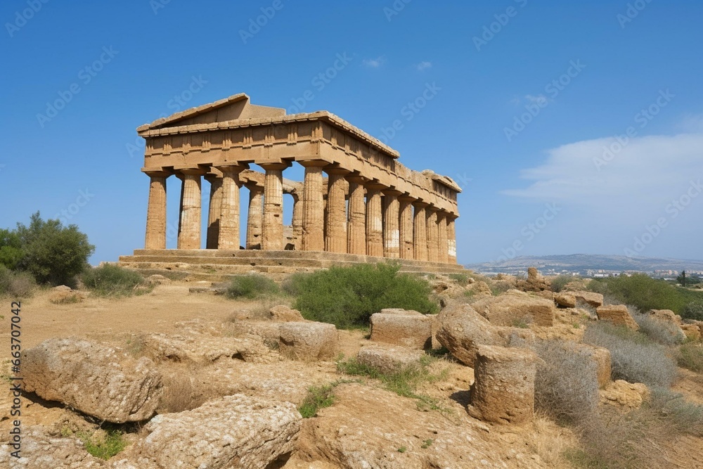 Ancient Greek temple in Agrigento, Sicily. Built in 5th century BC. Generative AI