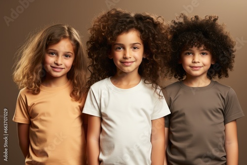 Diverse group of children on beige background