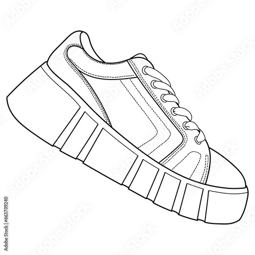 Hand drawn sneakers, gym shoes. Classic vintage style. Detailed and realistic Side view. Vector doodle illustration.