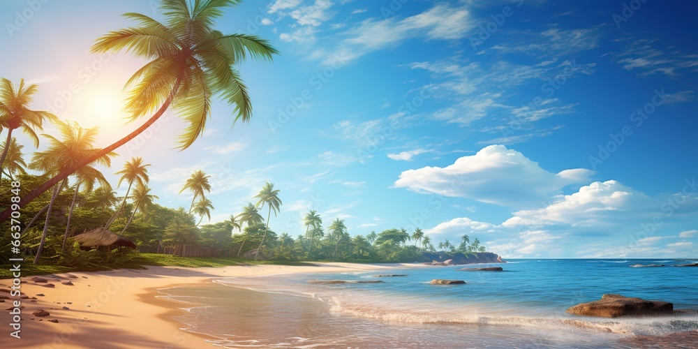 Fototapeta premium beach view on a sunny, cloudy day with blue sky