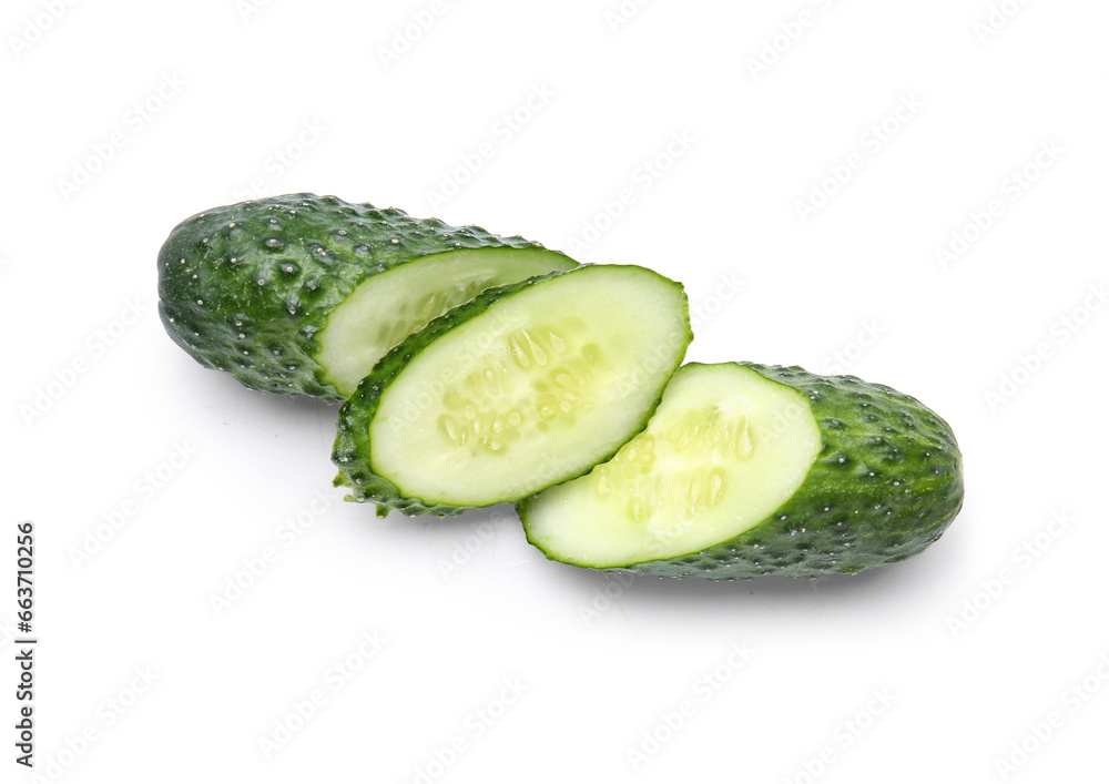 Fresh cut cucumber isolated on white background Fresh cut cucumber isolated on white background