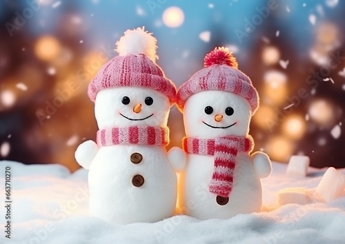 Marshmallow snowman with Christmas lights with a cozy blur background © Lucy Aksek