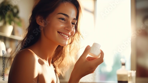 Young beautiful woman with cream photo