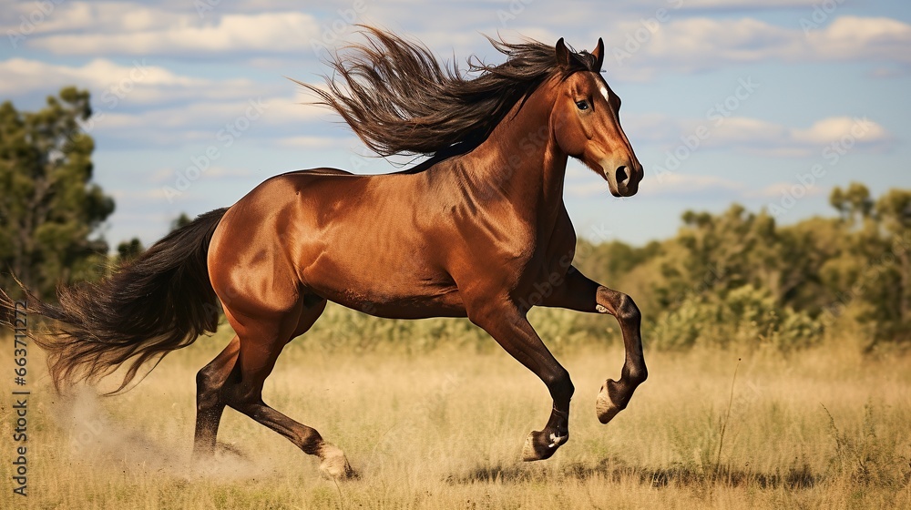 Horses running in the meadow . Horse with long mane run gallop, Horses running in the meadow . Horse with long mane run gallop,