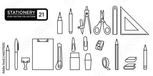 stationery, icons, books, pens, rulers, erasers, scissors, etc. that can be easily edited and resized, modern vector graphic logo templates.