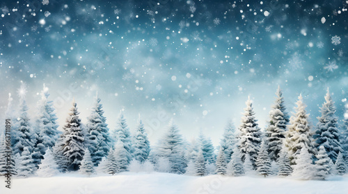 holidays with snow-covered trees, magical winter wonderland, snowy landscape with pine trees