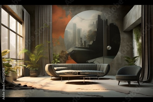 Contemporary house backdrop. Tasteful indoor decor. Generative AI