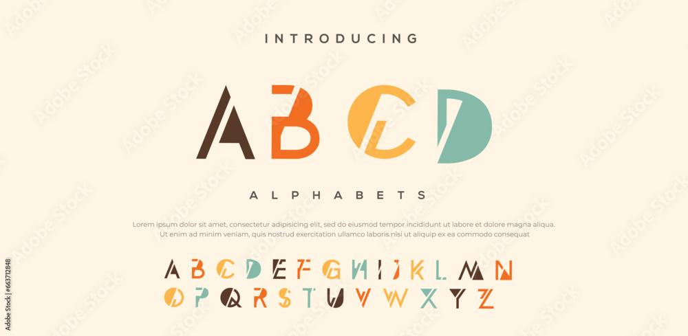 ABCD Minimal font creative modern alphabet. Typography with dot regular and number. minimalist style fonts set. vector illustration - obrazy, fototapety, plakaty 
