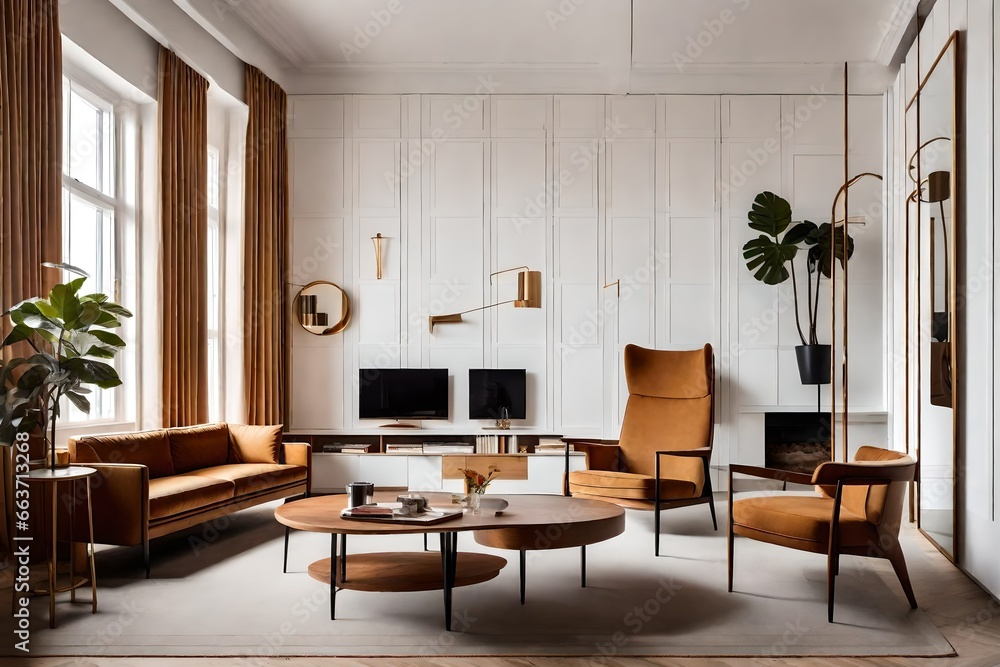 charm of retro furniture within a Bauhaus-style interior space