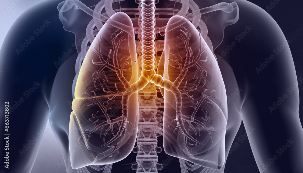 Human lungs anatomy on medical background. 3d illustration.. - obrazy, fototapety, plakaty 