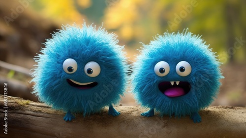 Adorable furry hair Abominable snowball monsters, these ultra cute fluffy Yeti inspired toys are very loveable and huggable, cartoon like art with quirky expressions.
