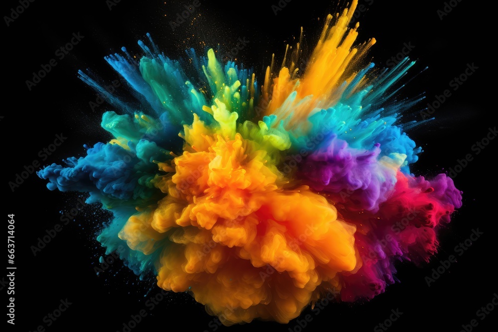 Explosion of colored powder, isolated on black background. 3d render, Explosion of colored powder isolated on black background, AI Generated