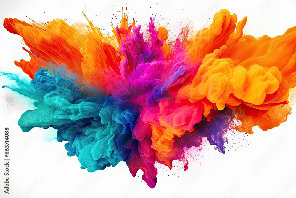 Colorful ink in water isolated on white background. Abstract background, Explosion of colored powder on a white background. 3d rendering, AI Generated