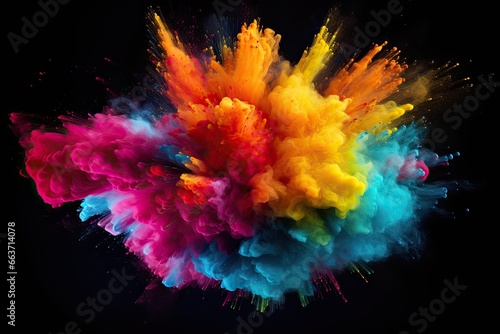 Explosion of colored powder, isolated on black background. 3d rendering, Explosion of colored powder isolated on black background, AI Generated