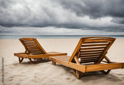 Chairs and Umbrella Paradise, Beach Vacation Haven, Sunny Coastal Getaway, Beachfront Relaxation Oasis