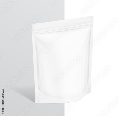 Pouch bag mockup with drop shadow. Half side view. Vector illustration isolated on white background. Screen mode overlay, it's easy to make a realistic mockup of your product. EPS10.