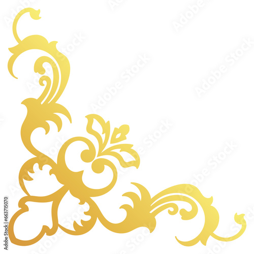 Gold vintage baroque corner ornament retro pattern antique style acanthus. Decorative design element filigree calligraphy. You can use for wedding decoration of greeting card and laser cutting. © pichet